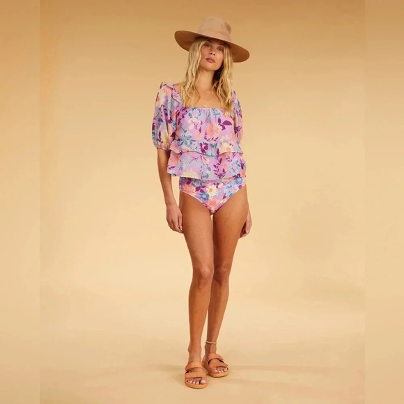 Billabong Salty Blonde Sweetest Ever Baby Doll Crop Top in Lovin Lilac size S - Picture 3 of 15